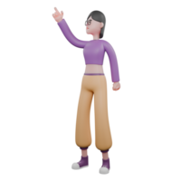 3D Animated Dance Character. A female dancer stands facing right with her right hand pointing up. Creative Performer png