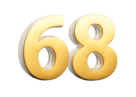 3D Golden Shiny Number 68 Sixty Eight With Silver Outline 3D Illustration png