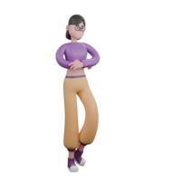 Cartoon Dancer in 3D Design. A female dancer stands with her left leg slightly bent while folding her arms across her chest. Dance Star png