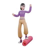 A female dancer stands looking to the left while her left foot steps on the mat then her left hand is clasped in front of her face and her right hand is clasped next to her body. png