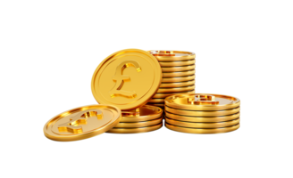 3d Stack Of Golden British Pound Coins Shiny Rounded Coins Stack 3d Illustration png