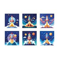 Rocket Launch Line Art Design for Digital Graphics vector