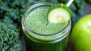 Green smoothie with cucumber and apple photo