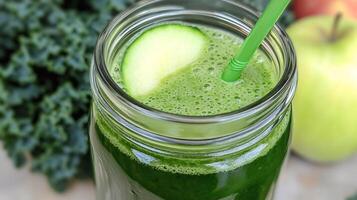 Green juice with apple and kale photo
