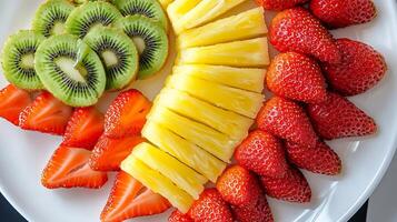 A plate of fruit arranged in a heart shape photo
