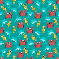 Seamless pattern with sea life design on turquoise background. vector