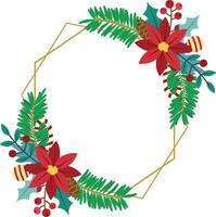Christmas frame with Christmas tree branches and Christmas ornaments vector