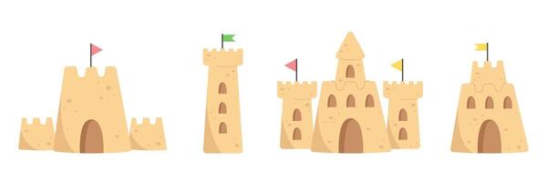 Set of sandcastle in flat style vector
