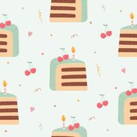 Seamless pattern with birthday piece of cake vector