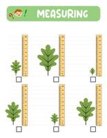 Measuring length with ruler. Education developing worksheet. practice sheets.Leaf measurement in centimeters vector