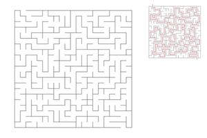 The square maze has an entrance and an exit. Maze with the answer, the path of passage. vector