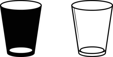 Two line drawings of glasses, one completely filled and the other empty, representing fullness and emptiness. Both glasses have a cylindrical shape and are depicted in a simple, black and white style. vector