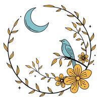 Asymmetrical Round Frame with Crescent Moon vector