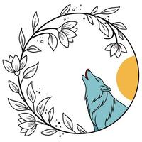 Round Frame with Blue Moon and Leaf vector
