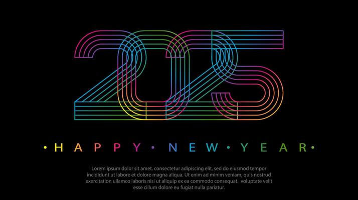 2025 Happy New Year Greeting Card Minimalist Illustration.