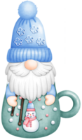 Cute Watercolor Christmas Gnome and green mug Illustration. png