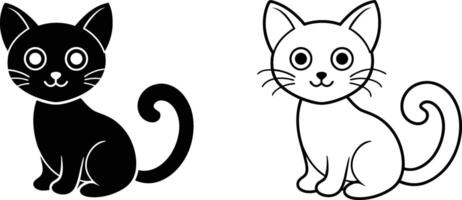 Black and White Cat Illustration with Curl Tail vector