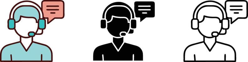 Customer Support Agent Icon Set Line Art vector