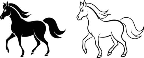 Running Horse Silhouette And Line Drawing vector
