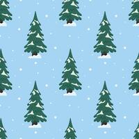 Winter pattern featuring snow-covered evergreen trees on a light blue background vector