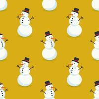 Cheerful snowmen on a golden background in a playful winter theme pattern vector