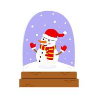 Cheerful snowman in a Christmas snow globe on a snowy winter day vector