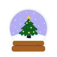 A festive snow globe featuring a Christmas tree with decorations and snowfall vector