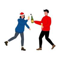 Celebrating the holidays with friends, champagne, and festive attire in a joyful winter atmosphere vector