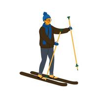 A person enjoys cross-country skiing on a snowy trail during winter in a scenic landscape vector