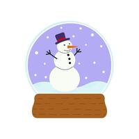 Cheerful snowman inside a glass snow globe during a snowy winter scene vector