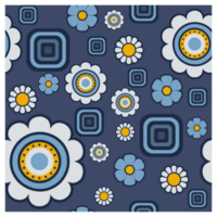 Seamless Groovy Hippie Flowers And Squares Repeating Surface Pattern png