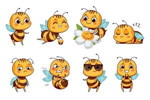 Cute honey bees collection. illustration in cartoon style vector