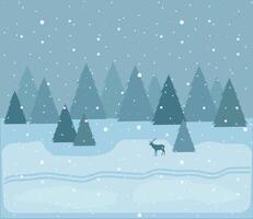 winter landscape with snowfall and deer. background for your seasonal and Christmas design vector