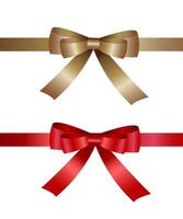 red bows ribbon on white background. Decorative element for greating, presents or surprise. Christmas and New Year decoration vector