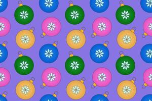 Seamless pattern of colorful Christmas ornaments with snowflake designs. Perfect for holiday wrapping paper and festive decorations. vector
