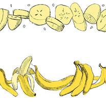 Slice bananas seamless pattern border horizontal frame. Tropical border. Hand-drawn graphic crayons fruit backdrop. vector