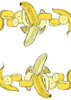 Tropical fruit seamless border for towel, table runner, tablecloth print. Banana vegan food in graphic styled as repeat design. vector