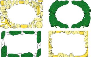 Set rectangle frames with tropical leaves and bananas. Template for invitations, wedding and any design . Frame rectangle graphic cartoon vector