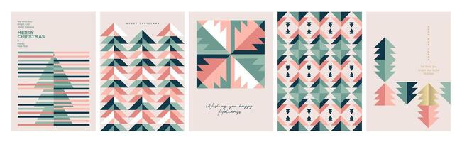 Set of Christmas and New Year Cards. Modern illustration concepts for graphic and web design, social media banner, marketing material. vector