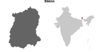 Sikkim state outline map set vector