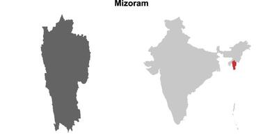 Mizoram state outline map set vector
