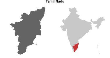 Tamil Nadu state outline map set vector