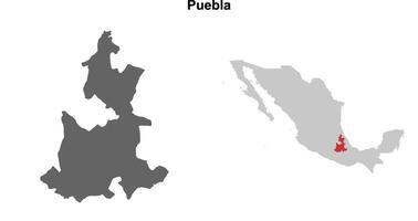 Puebla state blank outline map set vector