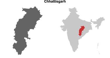 Chhattisgarh state outline map set vector
