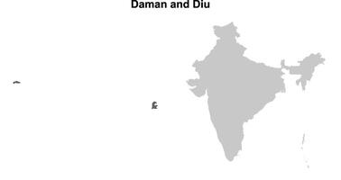 Daman and Diu state outline map set vector