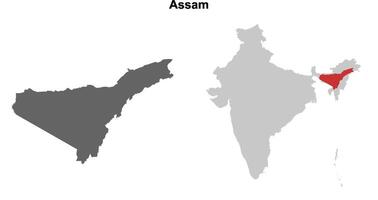 Assam state outline map set vector