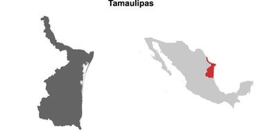 Tamaulipas state blank outline map set vector
