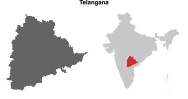 Telangana state outline map set vector