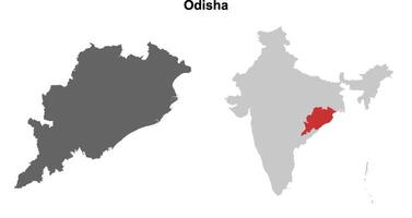 Odisha state outline map set vector
