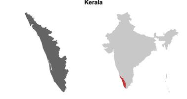 Kerala state outline map set vector